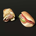 Two Delicious Sandwiches With Ham Cheese Lettuce Tomato And Fresh Fillings