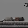 Light Gray Sectional Sofa With Pink Checkered Cushions Modern Pendant Light And Side Table 3d model