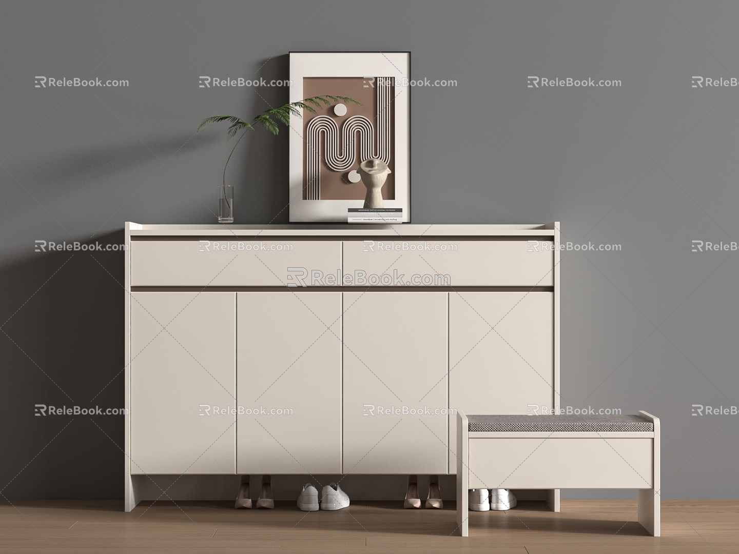 Modern Entrance Cabinet Shoe Cabinet Sideboard Wall Decorative Pendant Ornaments Bucket Cabinet Cream Decorative Cabinet Low Cabinet Sideboard 3d model