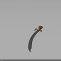 Decorative Curved Sword With Blue Steel Blade Golden Ornate Handle And Brown Leather Grip