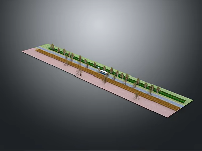 Long Symmetrical Walkway Scene Structure With Green Plants Railings And Paving Tiles 3d model