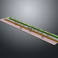 Long Symmetrical Walkway Scene Structure With Green Plants Railings And Paving Tiles