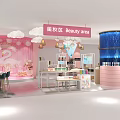 Beauty Store Beauty Area With Pink Decor Cloud Decorations Display Shelves And Beauty Products