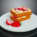 Creamy Waffle Stack With Fresh Banana Strawberry Slices On White Plate