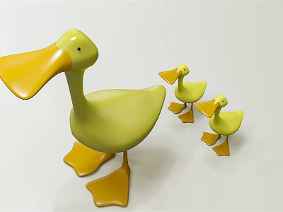 Yellow Duck Dolls Large Parent with Two Small Baby Ducks Playful Design 3d model