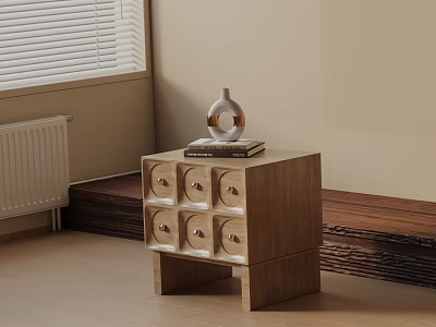 Modern Wooden Nightstand With Six Drawers Metal Handles Vase And Books On Top 3d model