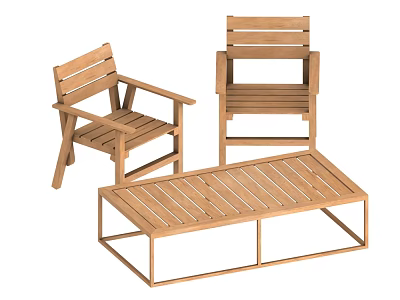 Light Wood Rectangular Table And Armchairs Set With Simple Design For Home 3d model