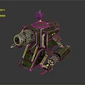 Green Robot Character And Mechanical Creature With Globe Head Cannon Barrel And Legs