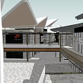 Modern Commercial Complex With Glass Facade Multistorey Structure And Outdoor Plaza