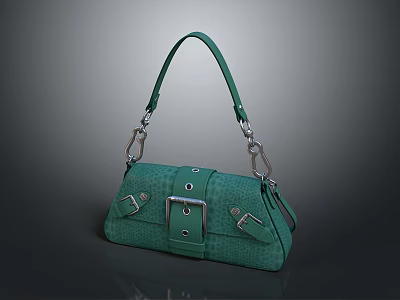 Stylish Green Handbag With Textured Surface And Metal Buckle Design Details 3d model