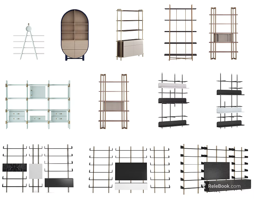 Modern Versatile Shelving Units Featuring Diverse Designs And Storage Solutions 3d model