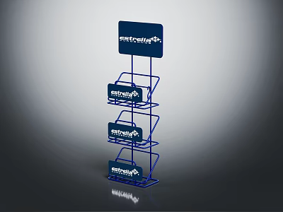 Blue Metal Frame Display Rack With Multiple Shelves For Product 3d model