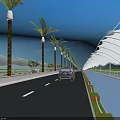 Scenic Bridge Over Blue Water With Palm Trees Green Vegetation Blue Sky And White Clouds