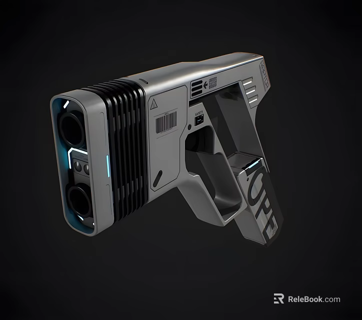 Futuristic Sci Fi Pistol With Modern Silver Design And Blue Light Features 3d model 
