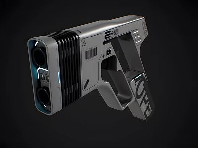 Futuristic Sci Fi Pistol With Modern Silver Design And Blue Light Features 3d model