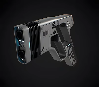 Futuristic Sci Fi Pistol With Modern Silver Design And Blue Light Features 3d model