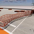 Modern Red Metal Mesh Landscape Seat With Wavy Design For Outdoor Areas