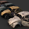 Collection Of Old Abandoned Cars With Rusty Bodies And Open Doors