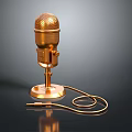 Golden Vintage Microphone With Metal Stand And Cable For Daily Use
