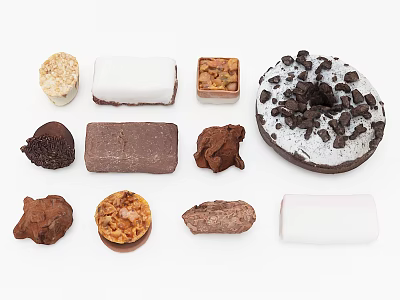 Delicious Assorted Chocolate Snacks with Nuts Chips Various Shapes and Textures 3d model