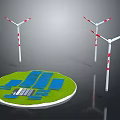 Renewable Energy System With Wind Turbines And Solar Panels On Circular Green Platform