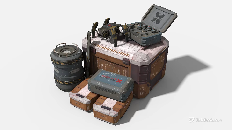 Industrial Equipment Set With Toolbox Control Panel Storage Cases And Mechanical Parts 3d model 