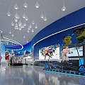 Ski Equipment Showroom Interior With Blue Theme Circular Structure And Lighting 3d model