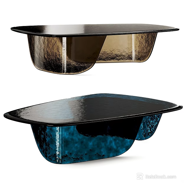 Modern Coffee Table With Glossy Black Top And Blue Gold Metallic Base Design 3d model 