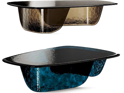 Modern Coffee Table With Glossy Black Top And Blue Gold Metallic Base Design 3d model