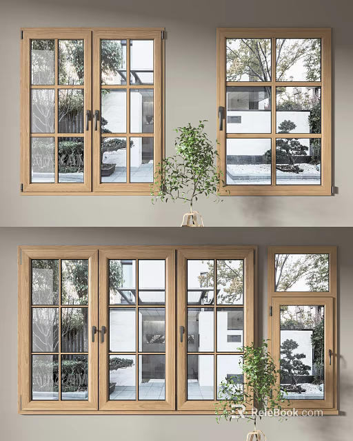 Sleek Modern Casement Windows With Wooden Frames And Clear Glass For Home Interiors 3d model 