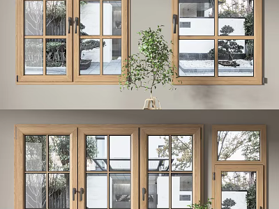 Sleek Modern Casement Windows With Wooden Frames And Clear Glass For Home Interiors 3d model