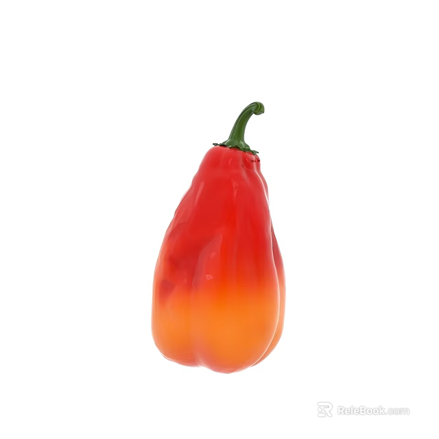 Vibrant Red Orange Bell Pepper With Green Stem Fresh Ripe Vegetable 3d model 