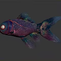 Vibrant Colored Fish With Blue Purple Pink Hues And White Eyes On Gray Background