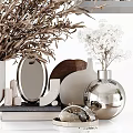 Modern Decorative Ornament Set With Vase Mirror Candle Book Foliage And Metallic Accents