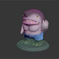 Game Movie Character With Shark Head Muscular Body In Blue Shorts Waving Hand 3D Designed