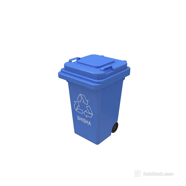 Blue GRISHIA Recycling Trash Bin With Lid And Wheel For Waste Management 3d model 