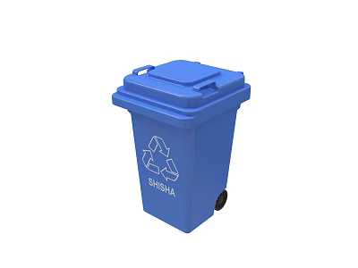Blue GRISHIA Recycling Trash Bin With Lid And Wheel For Waste Management 3d model