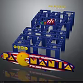 PARKANIA Amusement Park Track Structure With Blue Frames And Colorful Cars On Rails