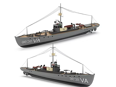 Warship Models Featuring 2032 VA And 2033 VA Numbers Deck Equipment And Masts 3d model