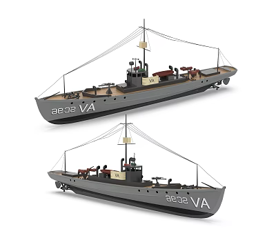 Warship Models Featuring 2032 VA And 2033 VA Numbers Deck Equipment And Masts 3d model
