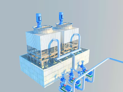 Industrial Fire Equipment with Cooling Towers Piping Systems and Valves for Safety Protection 3d model