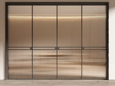 Modern Sliding Doors With Black Frames Ribbed Glass And Ambient Lighting 3d model