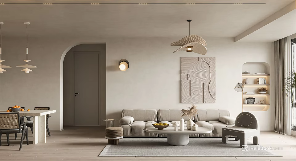 Modern Living Dining Room Interior With Sofa Coffee Table And Decorative Painting 3d model 