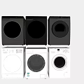 Black and White Front Loading Washing Machines Arranged in Two Rows with Modern Design