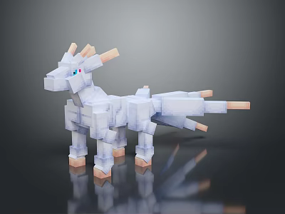 Pixel Art 3D Dragon Character With Blocky White Body Blue Eyes And Horns 3d model