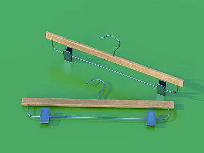 Wooden Hanger Bars With Metal Hooks And Clips For Daily Use 3d model