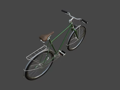 Classic Green Bicycle With Brown Seat Rear Rack And Black Handlebars 3d model