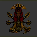 3D Rendered Mythical Fantasy Creature With Spiked Horns Sharp Claws And Orange Yellow Design