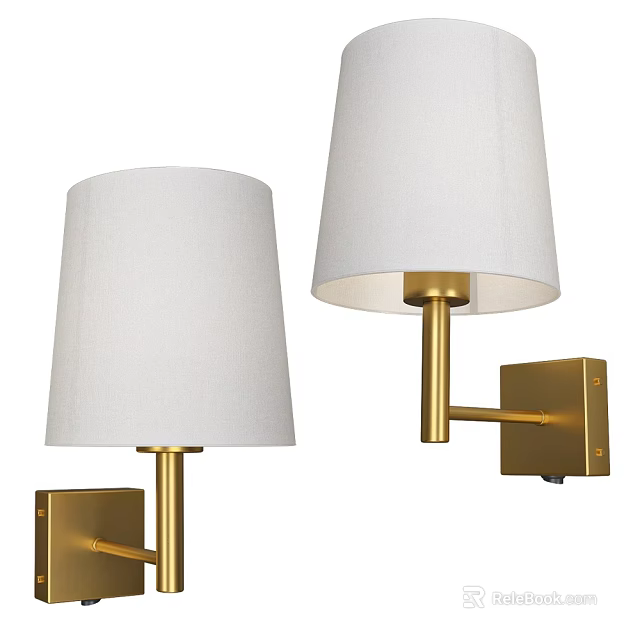 Modern Gold Wall Sconces With White Fabric Shade For Contemporary Home Decor 3d model 