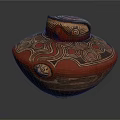 Traditional Handcrafted Ceramic Jar With Red Brown Spiral And Wavy Patterns